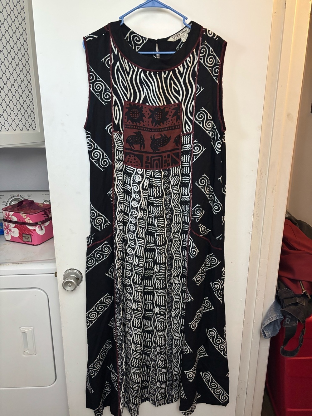 Vintage Globe Trotter Maxi Whimsigoth Dress Beachy Festival Hippie Art Size XL
